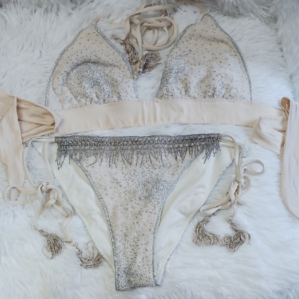 Elegant Cream and Silver Bikini